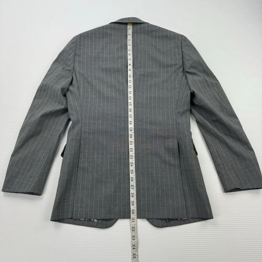 Hive & Colony Gray Pinstripe Blazer Mens 38L Wool Blend Floral Lined Sport Coat